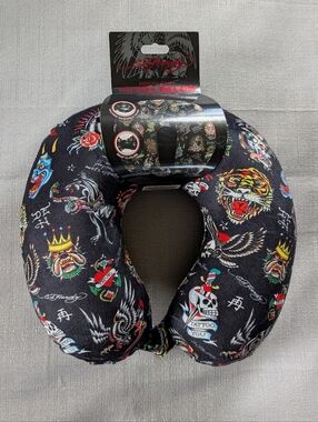 Ed Hardy All Over Tattoo Print Travel Neck Pillow NEW!